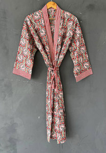 Floral Printed Cotton V-Neck Kimono <b>Robe</b> for <b>Women</b>, Long Sleeve Long Length Loose Fit Bathrobe, Soft Breathable Comfortable <b>Robe</b> - Product Image 5