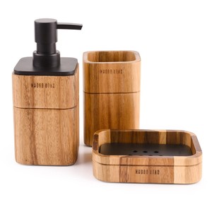 Walnut Wood Rectangle Soap Dispenser Set with Copper Inlay | Mid Century Modern Handcrafted Durable Wholesale - Product Image 1