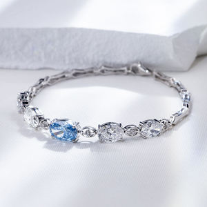 Oval Blue Stone Oval Marquise Cut Lab Grown Diamond Tennis <b>Bracelet</b> 925 Sterling Silver 10K 14K 18K Gold Fine Jewelry Supplier - Product Image 1