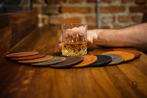 Hand Stitched Genuine Leather Coaster Set Durable Cowhide Coffee Mug Mats Home Bar Decor <b>Table</b> <b>Protector</b> Pad GLC-0017 - Product Image 2