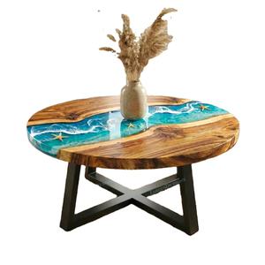 โต๊ะรับประทานอาหารรูปทรงใหม่สำหรับกลางแจ้ง โต๊ะกาแฟทรงกลม โต๊ะทรงสี่เหลี่ยมผืนผ้า ทำจากเรซิ่นอีพ็อกซี่และไม้เนื้อแข็ง สำหรับร้านอาหาร นำเข้าจากอินเดีย - Product Image 1