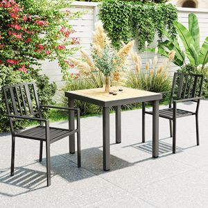 Sedie da Pranzo Nere per Esterni con Elegante Design a Doghe in Metallo per Cene all'Aperto - Product Image 2