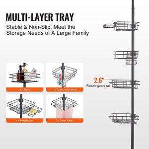 Estante Esquinero Multifuncional para Ducha de 42-114 Pulgadas con Barra de Tensión Resistente, Estantes de Baño Antioxidantes y de Gran Capacidad de Carga - Product Image 4