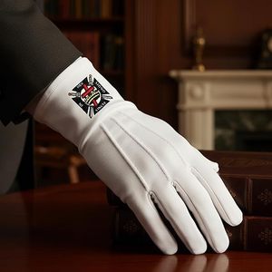 ถุงมือผ้าฝ้ายปักลายอัศวินเทมพลาร์และสัญลักษณ์เมสัน - [สีขาว] ผ้าฝ้าย 100% ปักลายสัญลักษณ์เมสัน - Product Image 4