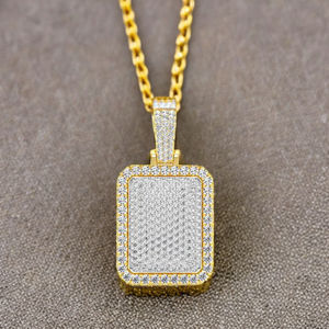 Collar con Colgante Rectangular de Diseño Personalizado, Estilo Hip Hop, Unisex, Hecho a Mano, Chapado en Oro sobre Plata 925, con Incrustaciones de Circonitas - Product Image 3