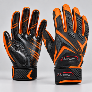 Full Finger Sports American Football <b>Gloves</b> PU Material Non-Slip Palm Hook And Loop Closure Orange <b>Black</b> <b>Men</b> All Seasons - Product Image 1