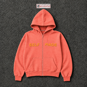 Sudadera con capucha rosa coral personalizada, estilo streetwear oversize, con logo bordado hecho a mano, cremallera completa, forro polar, unisex. - Product Image 5
