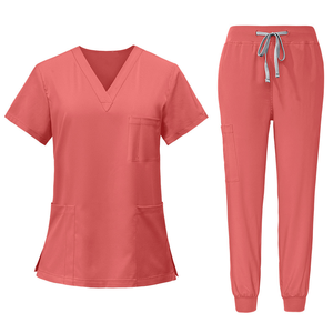 Ensemble de blouses médicales pour femmes, haut à col en V avec poches et pantalon à cordon, uniformes d'hôpital, tissu tissé en coton et polyester - Product Image 4