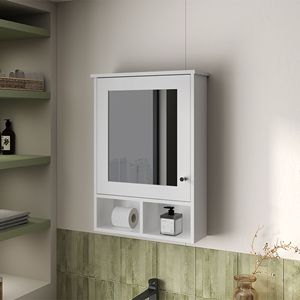 Armadietto da bagno Poston bianco con anta e specchio incluso - Product Image 1