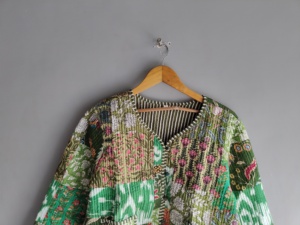 Quilted <b>Patchwork</b> <b>Jacket</b> Women's V-Neck Three Quarter Sleeves Cotton Autumn Styles Button Closure Short Length Lantern Sleeve gi - Product Image 4