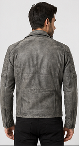 <b>Men's</b> Premium Leather <b>Biker</b> Moto <b>Jacket</b> Slim Fit Winter Solid Color Acid Wash Zipper Front Logo Windproof Heated Outerwear - Product Image 3