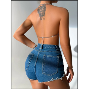 Silver <b>Rhinestone</b> Chainmail Halter Crop <b>Top</b> Metallic Crystal <b>Mesh</b> Backless Bralette Sparkly Diamond Body Chain Festival <b>Top</b> - Product Image 3