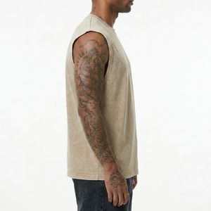 Men's <b>White</b> Cotton <b>Tank</b> <b>Top</b> O-Neck Solid Color Vintage Breathable Beading Casual Knitted Sleeveless Shirt - Product Image 1