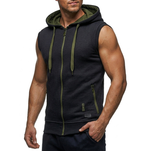 Bulk Men's Fitness Sleeveless Hoodie Full Zip Training Tank Top Activewear Muscle <b>Vest</b> Custom Logo Sportswears Tank Tops For Men - Product Image 1