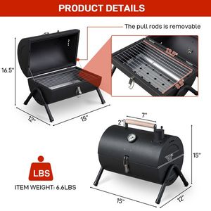 Portatile compatto da tavolo barbecue con manico in legno da campeggio all'aperto termometro per griglia a carbone per la cucina in giardino - Product Image 4