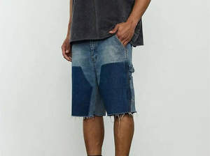 Men 100% Cotton Solid Vintage Style <b>Denim</b> <b>Cargo</b> <b>Shorts</b> Multi Pocket Elastic Waist Summer - Product Image 3