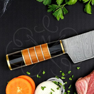 Olive Wood & Micarta Handle Elite Damascus <b>Kitchen</b> <b>Knife</b> With Sheath - Product Image 5