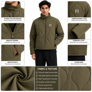 Custom Logo <b>Zip</b> <b>Up</b> <b>Jacket</b> Warm Puffer Coat Outdoor Casual <b>Jacket</b> Premium Quilted Shell Men’s <b>Jackets</b> Insulated Padded Outerwear - Product Image 5