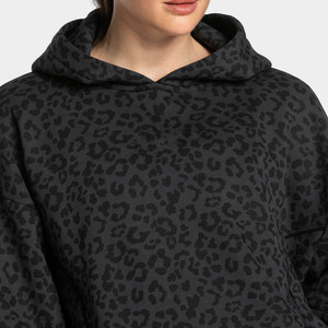 Black & Grey Leopard Print Contrast Pipping Women's <b>Tracksuit</b> Oversized Pullover Contrast Lining Hoodie & Jogger For Women's - Product Image 5