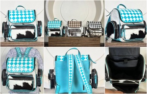 March Expo Elegant Checkered Pattern Genuine Cowhide Leather <b>Backpack</b> Western Style Diaper Bag Manufacturing Perfect for Unisex - Product Image 3