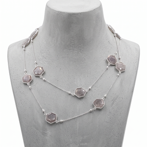Collar Hexagonal en Capas Estilo Vintage, Plata de Ley 925, Cuarzo Rutilado Negro Natural con Engaste en Bisel, Estilo Boho Chic, Regalo Ideal - Product Image 1