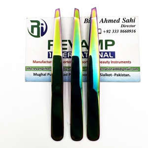 Pinzas de Cejas de Acero Inoxidable de Alta Precisión con Punta Inclinada, Logotipo Personalizado, Multicolor - Product Image 4