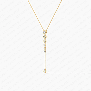 Collar Lariat con Diamantes Cultivados en Laboratorio, Oro Sólido de 14K/18K, Engaste de Bisel, Collar en Y con Piedras Graduadas Redondas y en Forma de Pera, Joyería Nupcial - Product Image 1