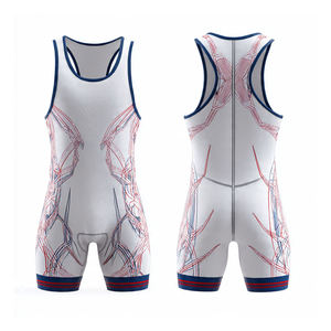 Débardeur de lutte sublimé pour homme, coupe ajustée, sans manches, motif abstrait rouge, blanc et bleu, qualité supérieure, vente chaude - Product Image 1