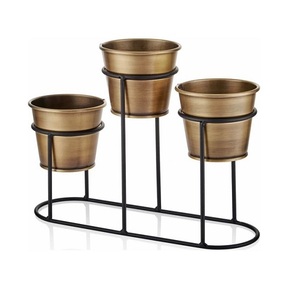 Jardinière moderne avec support, métal, fer, finition dorée, ensemble décoratif de 2 pots de fleurs avec support - Product Image 4