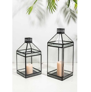 Modern Design Light <b>Black</b> Iron <b>Lantern</b> Glass Panels Handle Eco-Friendly Durable Home Accent Lighting Perfect Valentine's Day - Product Image 1