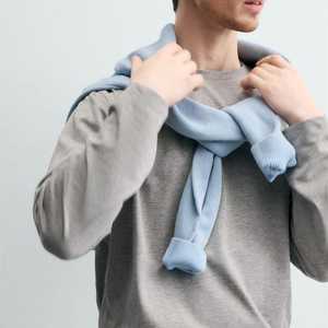 Camiseta de Manga Larga Informal para Hombre, Color Gris Jaspeado, Tejido |   Camiseta Básica de Cuello Redondo 100% Algodón |   OEM/ODM Venta al por Mayor en Blanco |   Antipilling - Product Image 6
