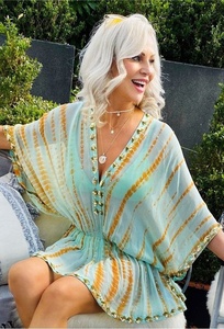 Vente en gros de kaftans bohèmes à manches longues et col en V en coton 100% pour femmes, vêtements formels, vêtements indiens - Product Image 2