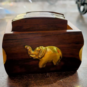 Sheesham Wood Tea Coaster Set <b>Elephant</b> Design Brass Inlay Drink Coasters for Dining <b>Table</b> Decor Gift Home Use - Product Image 1