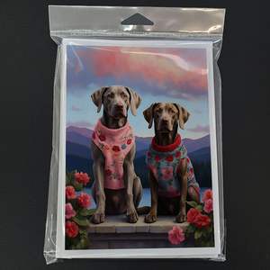 Weimaraner Two Hearts A7 Cartes de vœux Paquet de 8 cartes vierges avec enveloppes Taille fantaisiste 5x7 - Product Image 3