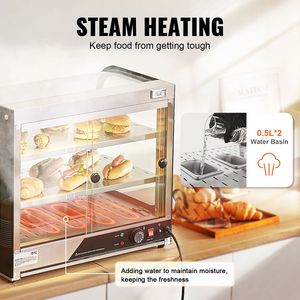 Scaldavivande Commerciale a 2 Livelli 850W con Vetro Temperato, Riscaldamento a Vapore, Controllo Manuale della Temperatura 86-185°F - Product Image 4