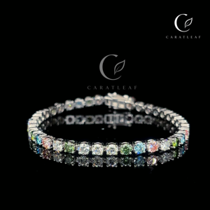 Pulsera de tenis de lujo con diamantes multicolor cultivados en laboratorio |   Joyería Romántica de Boda para Mujer, Chapada en Oro de 14k, Certificada por IGI, Caratleaf - Product Image 3