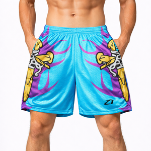 Pantalones Cortos Deportivos Casuales de Malla con Estampado de Dibujos Animados para Hombre, Transpirables, con Cordón en la Cintura, Fabricación OEM Personalizada - Product Image 1