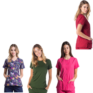 Haut de blouse médicale pour femmes, col en V ou col rond, pour personnel hospitalier / infirmier, personnalisable - Product Image 1