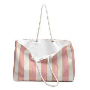 Bolsa de Viaje de Fin de Semana a Rayas Rosa y Dorado, Bolso de Playa Pastel, Gran Capacidad, Bolso de Mano para Mujer, para Vacaciones - Product Image 3