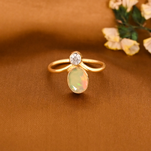 Elegant Ethiopian <b>Opal</b> & CZ Gemstone Brass <b>Ring</b> Stylish Handmade Jewelry for Women - Product Image 1