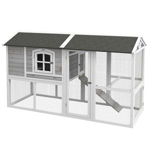 Gallinero de madera de 77.5"x32" con corral para 3-4 gallinas, nido y bandeja extraíble, jaula exterior para aves de corral - Product Image 1