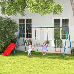 Altalena Doppia con Scivolo e Nido, Capacità 160 kg, Set da Gioco 3-in-1 in Metallo per Bambini 3-8 Anni, per Giardino e Scuola, Materiale PP - Product Image 2