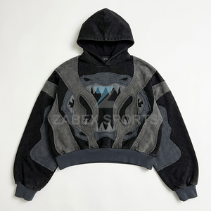Sweat à capuche oversize vintage délavé avec appliqué patch personnalisé, sweat à capuche épais délavé personnalisé, double capuche, style urbain - Product Image 1