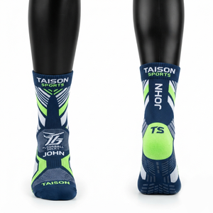 Premium 200 GSM Combed Cotton Floorball <b>Socks</b> Navy <b>White</b> Neon Green Jacquard Custom Logo Knit - Product Image 1