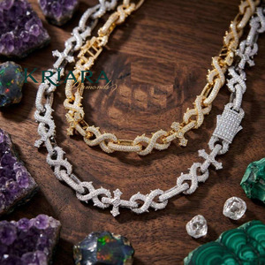 <b>Statement</b> <b>Necklace</b> S925 Gold Plated Figaro Chain Lab Grown Micro Insert Rhinestone Cross Design Unisex Hiphop Style - Product Image 5