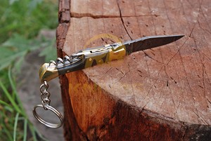Mini Damascus Steel Folding Knife Keychain EDC Pocket Knife Brass Wood Handle Small Outdoor <b>Camping</b> Survival <b>Tool</b> OEM - Product Image 3