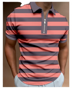 Camisa de Manga Corta para Hombre, Estilo Casual, Cuello con Cremallera, Diseño a Cuadros, Color Gris Coral, Tela Waffle de Poliéster de Secado Rápido - Product Image 1