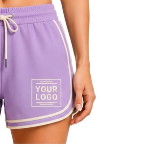 Lavender <b>Womens</b> Athletic Running <b>Shorts</b> Contrast Piping <b>Elastic</b> Drawstring <b>Waist</b> Gym Fitness Training Customized OEM Activewear - Product Image 4