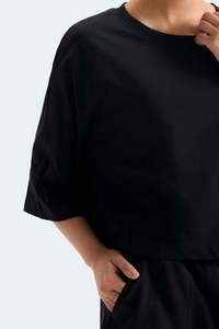 Haut court en velours côtelé écologique à motif écossais pour femme, avec manches chauve-souris personnalisées et côtés froncés, idéal pour l'été – Services OEM disponibles - Product Image 3