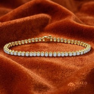 สร้อยข้อมือเทนนิสโมอิสซาไนต์สีทองสำหรับผู้หญิง สร้อยข้อมือแบบโซ่และแบบเชื่อมต่อ ประดับด้วยหินทรงกลม เครื่องประดับแฟชั่นสุดหรู ของขวัญวันครบรอบสุดสง่างาม - Product Image 2